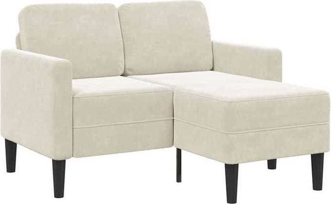 vidaXL 2-Sitssoffa Med Schäslong L-Formad Gräddvit 125 cm Sammet Soffa 2-sits