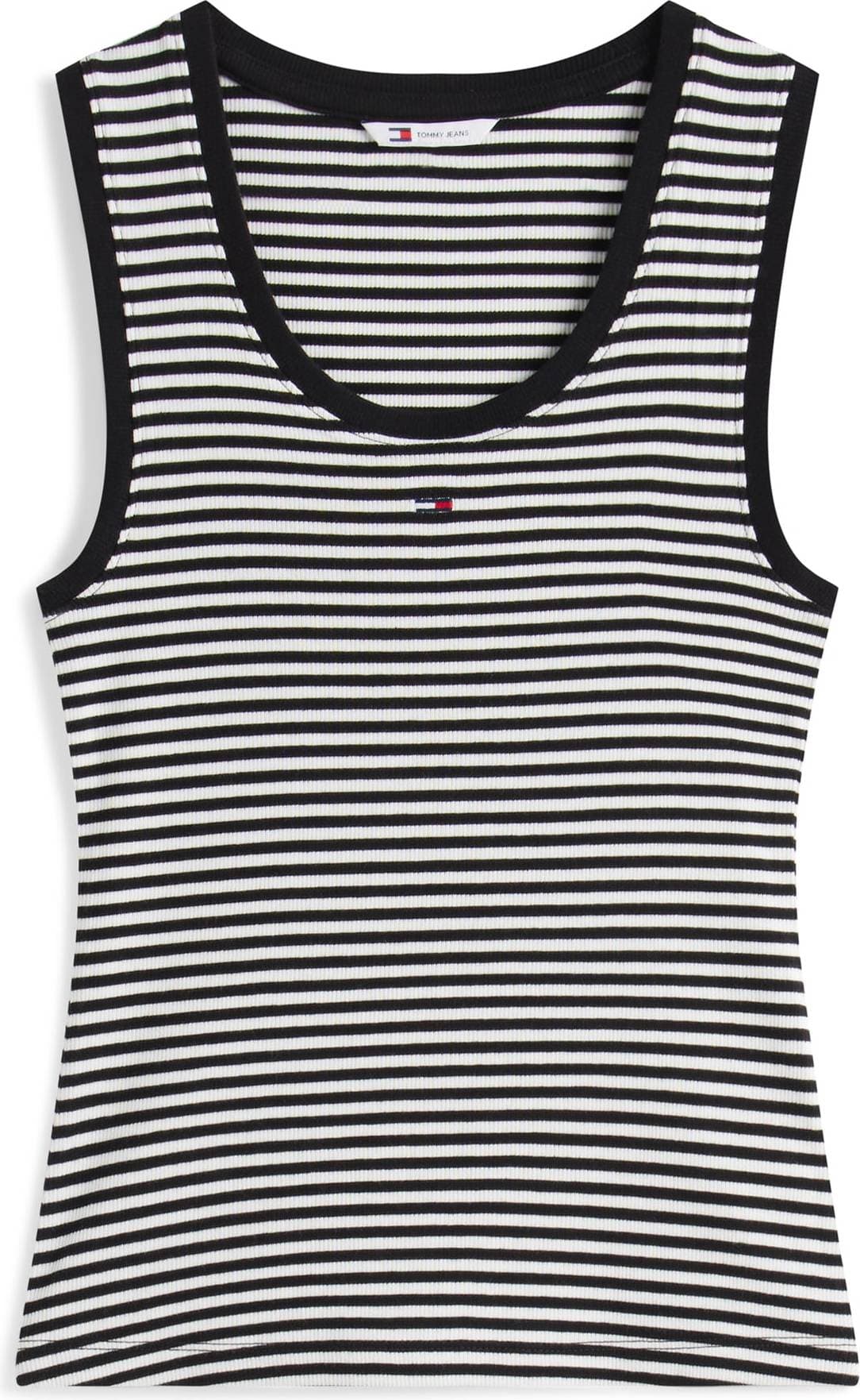 Tommy Jeans Ribbed Slim Scoop Neck Tank Top - Black/Ecru Stripe