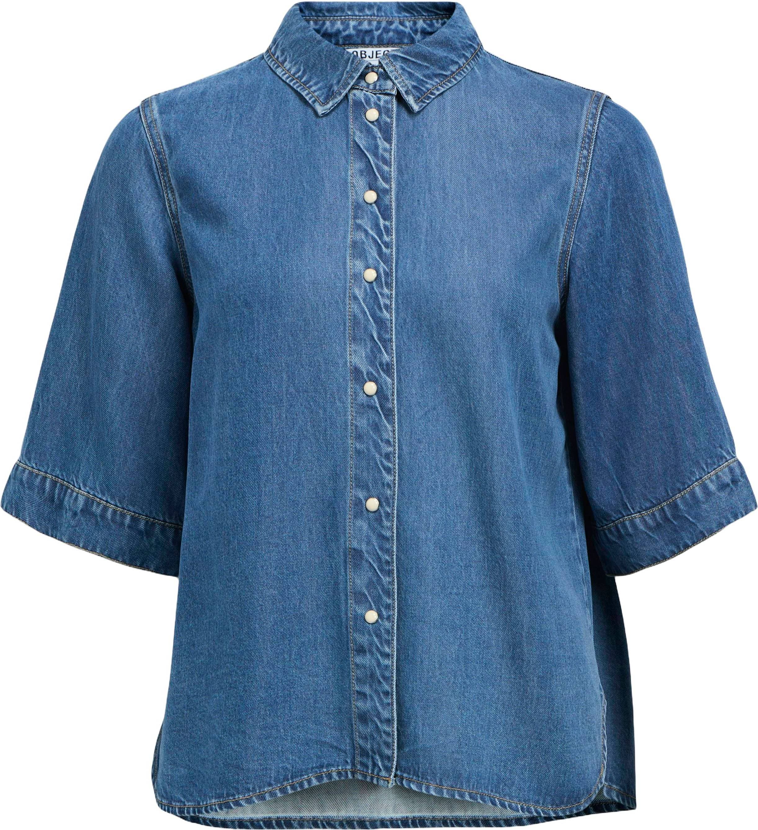 Object Kortärmad Jeansskjorta - Blå Denim
