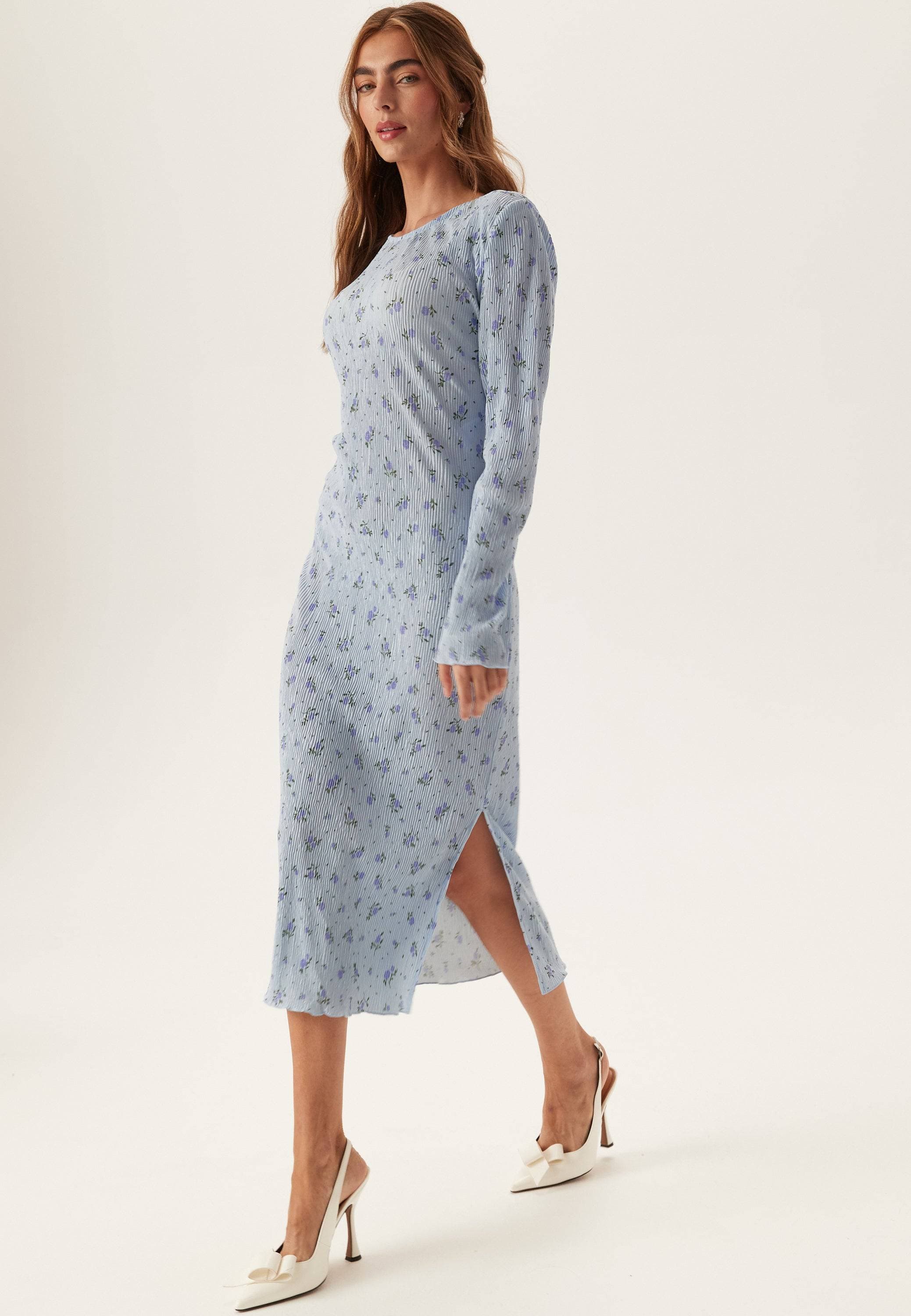 Pieces Pcflora Ls Midi Dress Jrs Noos Bc - Blue/Blue Flowers