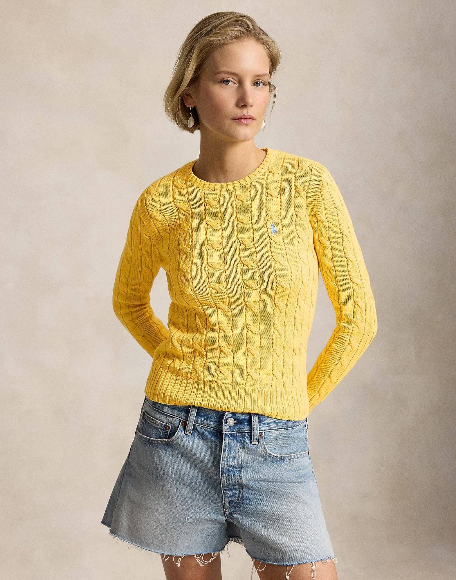 Polo Ralph Lauren Cableknit Cotton Crewneck Sweater - Beach Yellow