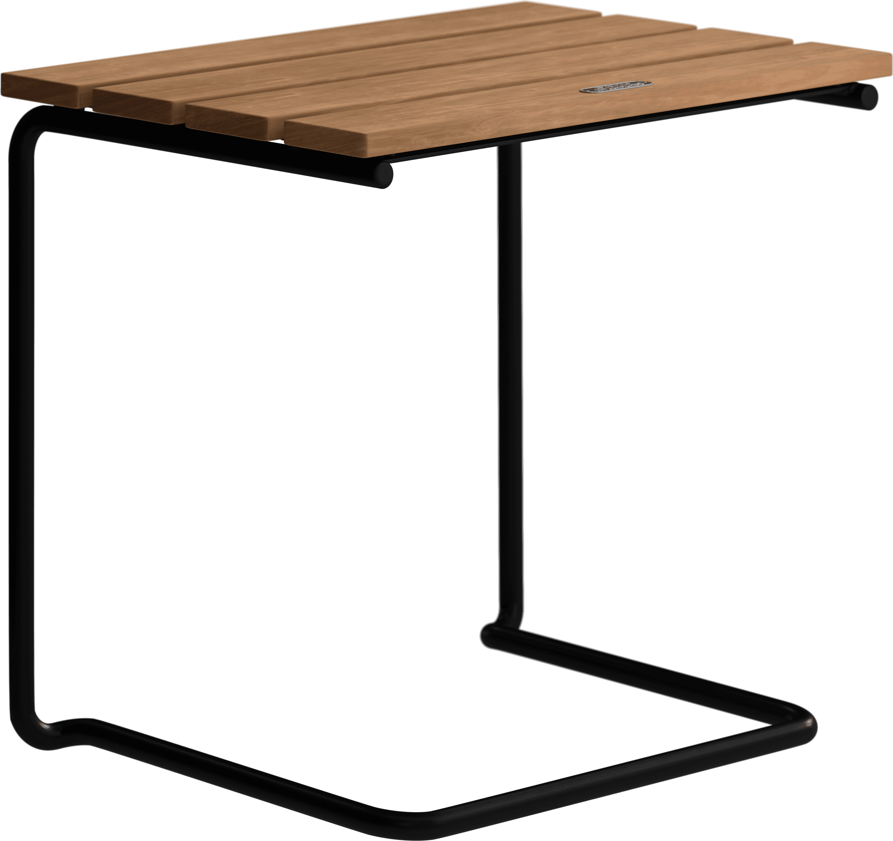 Grythyttan Footstool A3 Untreated Teak Black Steel Frame Fotpall