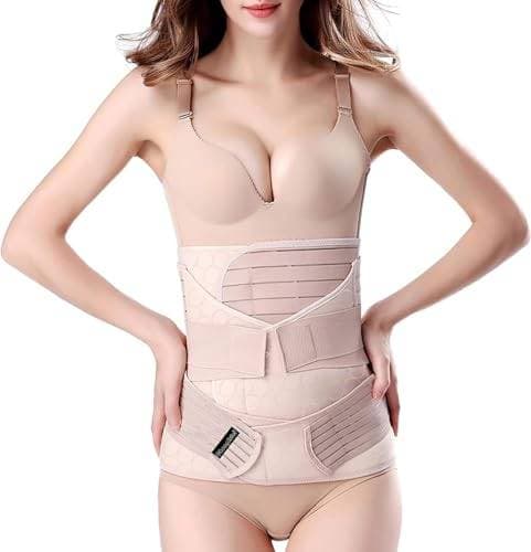 ChongErfei 3 i 1 Postpartum Magsjal Mage Midja Bäckenbälte - Beige/Beige
