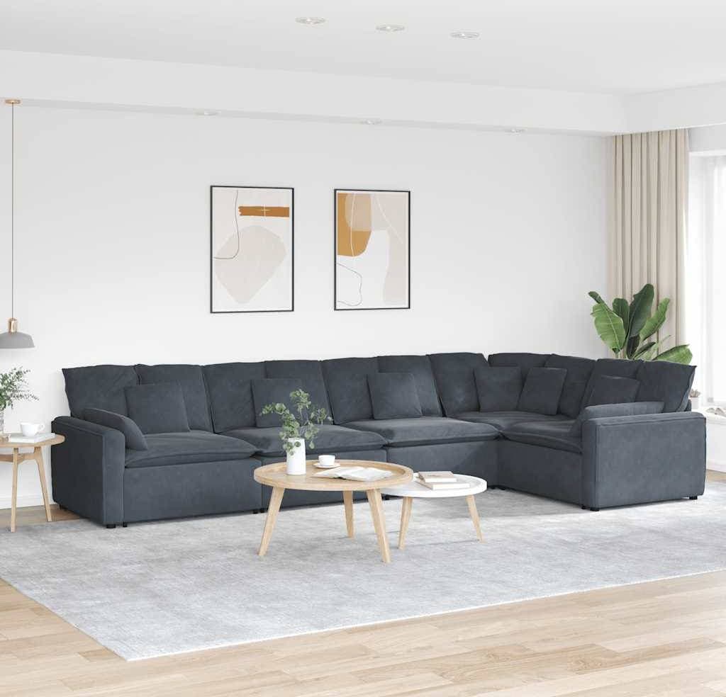 vidaXL Modulsoffa Med Dynor Sammet Mörkgrå Soffa 5-sits