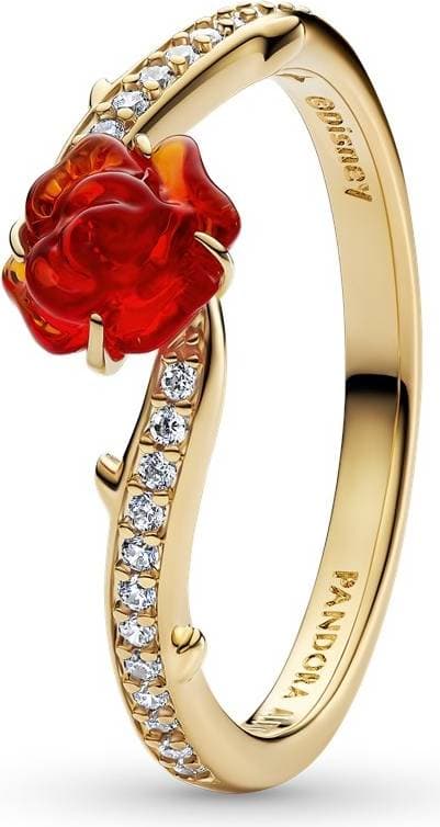 Pandora Disney Beauty and the Beast Enchanted Rose Ring - Gold/Red